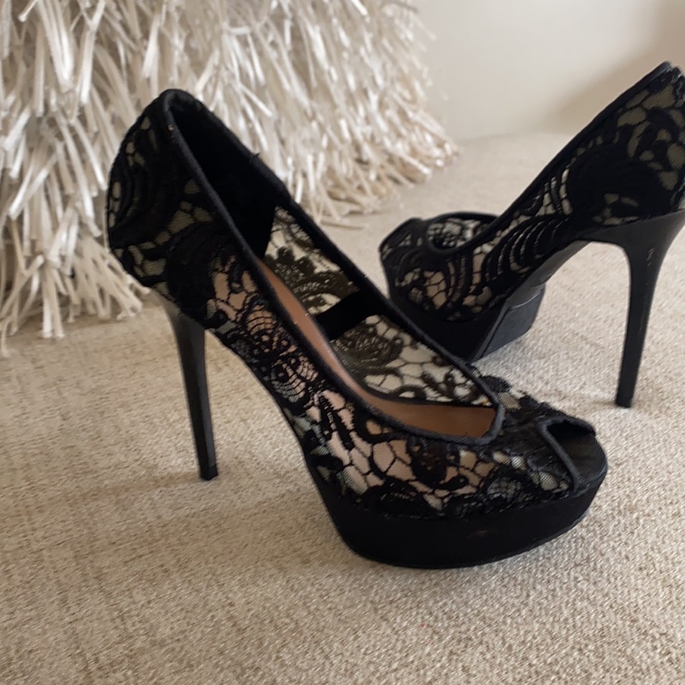 🪞NEW stunning black nude lace open toe heels in size 6 - Picture 8 of 17